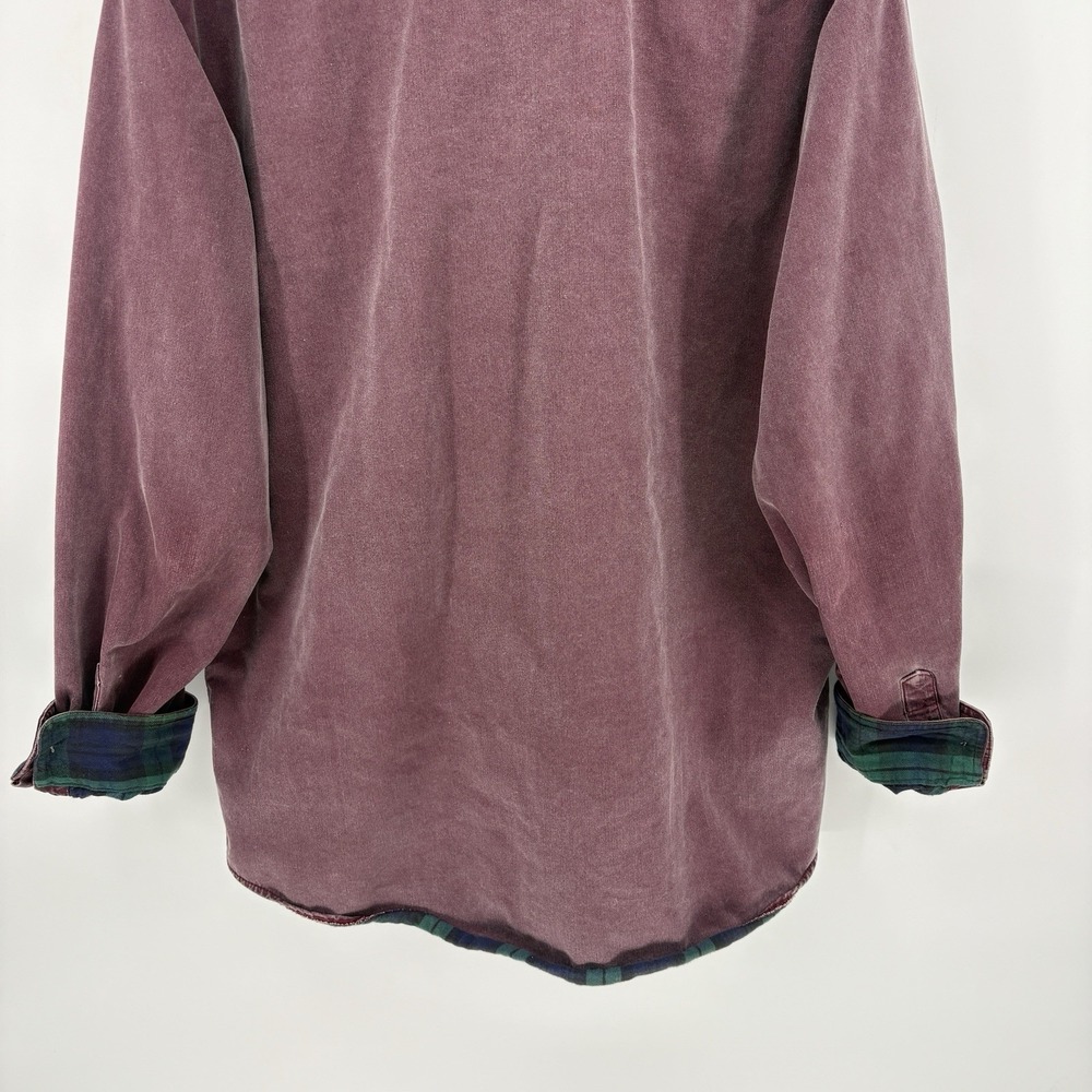 Vtg LL Bean Hurricane Shirt Maroon Canvas Flannel Plaid Lined Men Large Tall - Picture 10 of 10